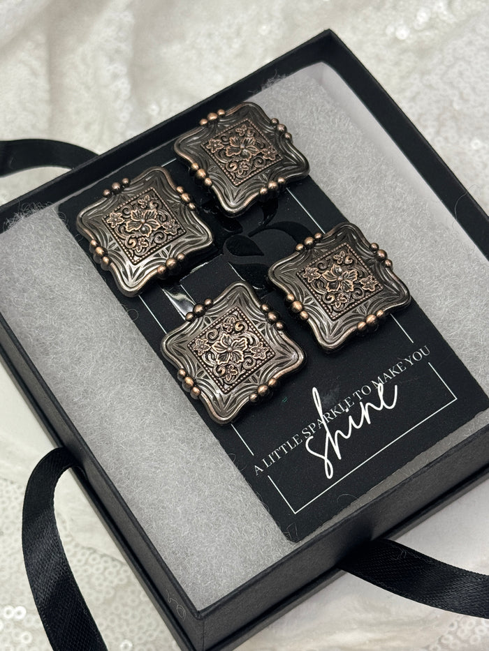 Antique Copper Square w/ Flower Concho Number Magnets 1036
