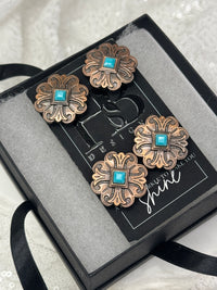 Antique Copper & Turquoise Floral Cross Concho Number Magnets 1038