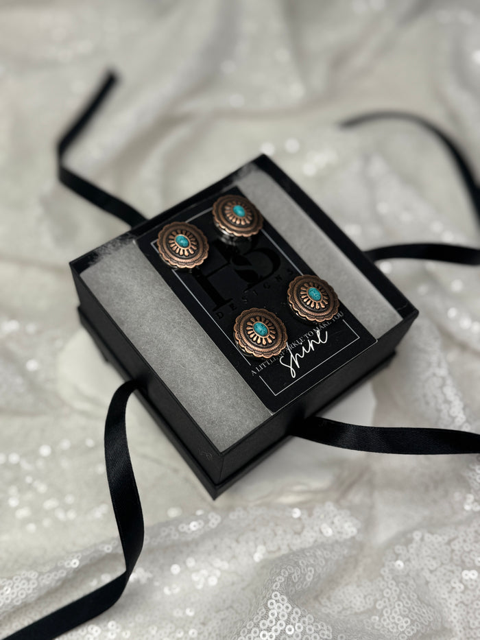 Antique Copper Oval w/ Turquoise Concho Number Magnets 1032