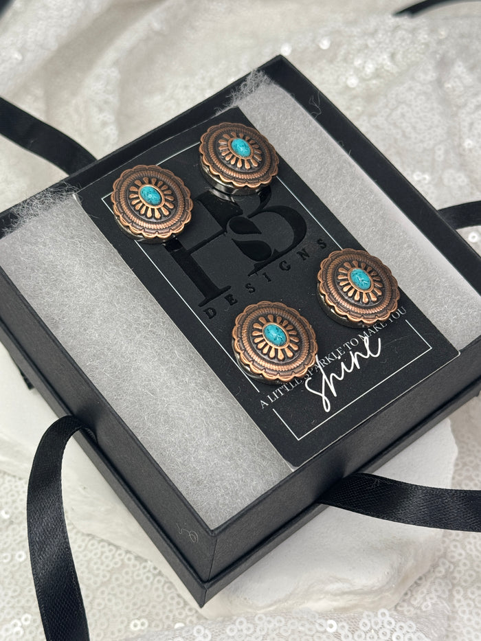 Antique Copper Oval w/ Turquoise Concho Number Magnets 1032