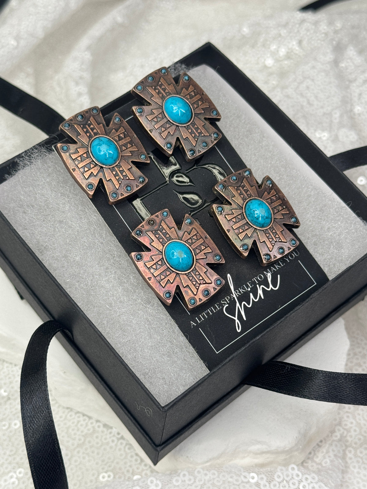 Southwestern Antique Copper & Turquoise Cross Concho Number Magnets 1061