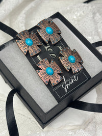 Southwestern Antique Copper & Turquoise Cross Concho Number Magnets 1061