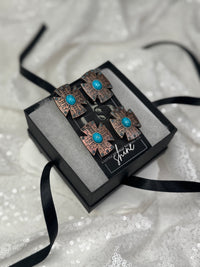 Southwestern Antique Copper & Turquoise Cross Concho Number Magnets 1061