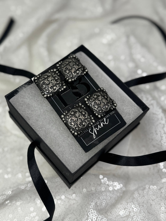 Blackened Gunmetal Square Concho Number Magnets 1055