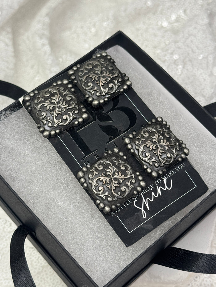 Blackened Gunmetal Square Concho Number Magnets 1055