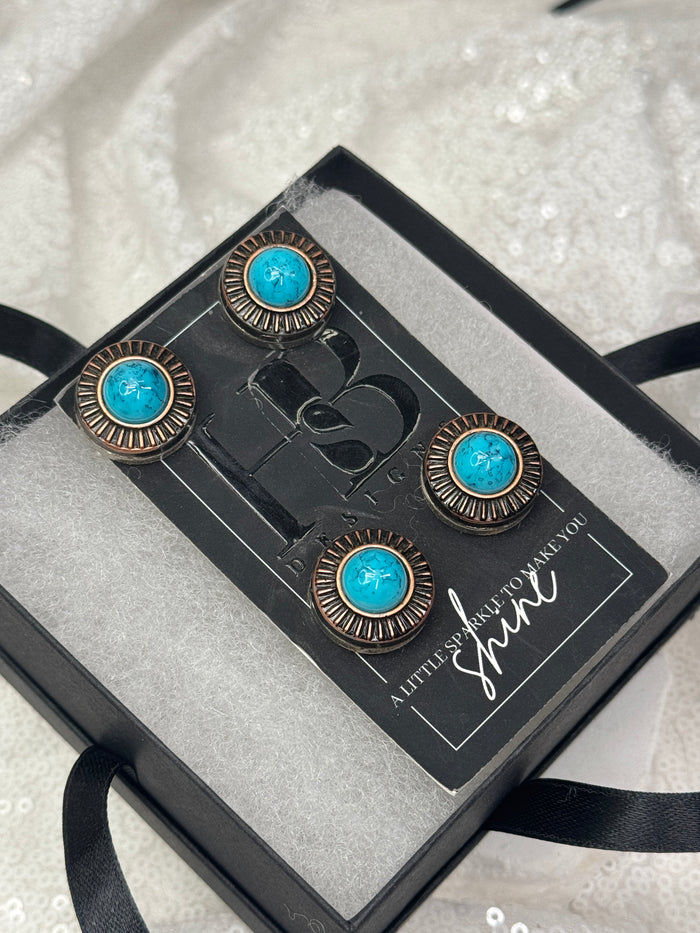 Antique Copper Rounds w/ Turquoise Concho Number Magnets 1053