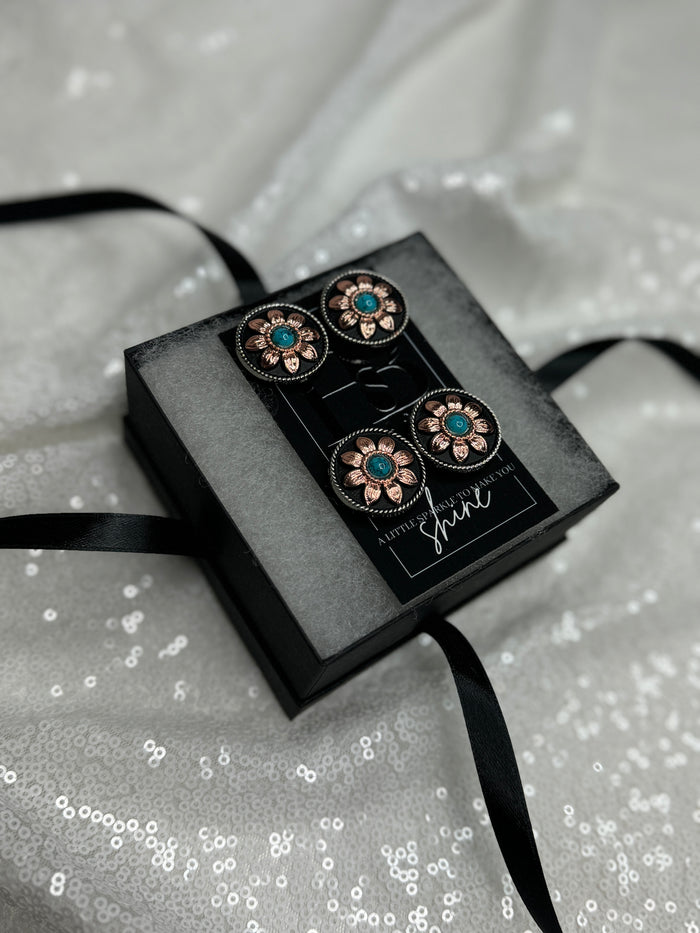 Copper & Turquoise Flower Concho Number Magnets 1000