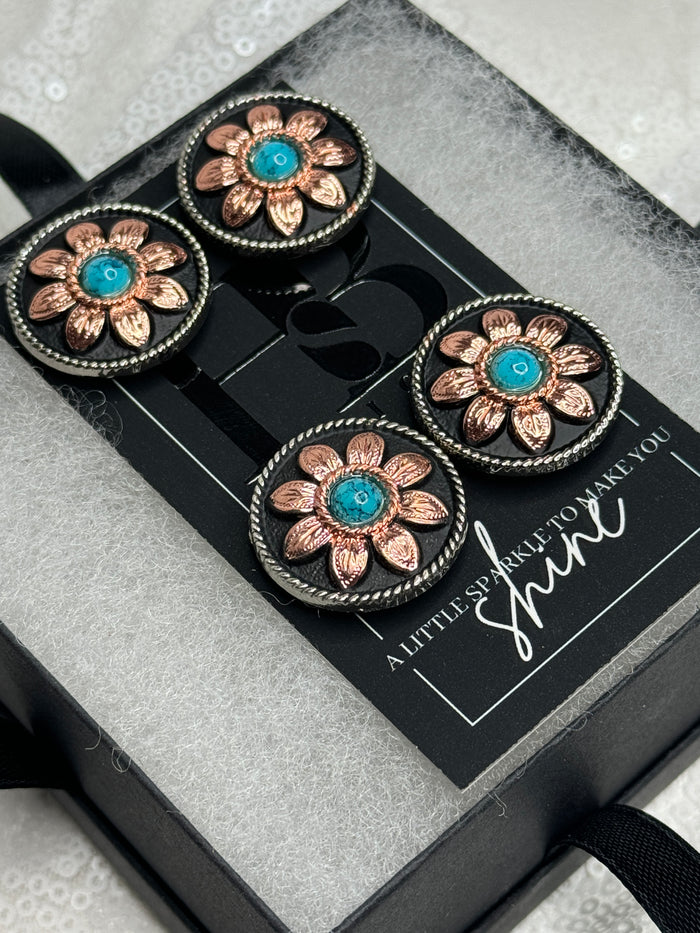 Copper & Turquoise Flower Concho Number Magnets 1000