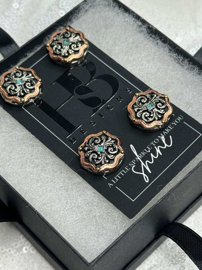 Copper, Silver and Turquoise Concho Number Magnets 1001