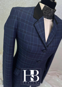 TAILORED Denim Navy and Black Plaid Hunt Coat #1012