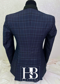 TAILORED Denim Navy and Black Plaid Hunt Coat #1012
