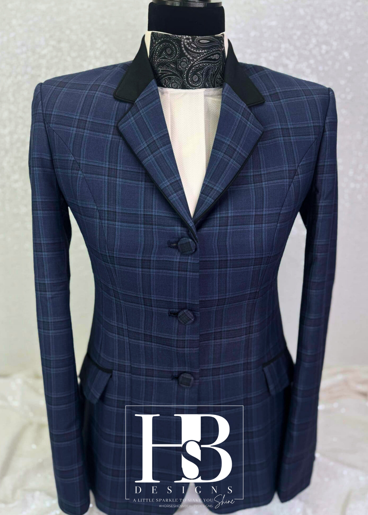 TAILORED Denim Navy and Black Plaid Hunt Coat #1012