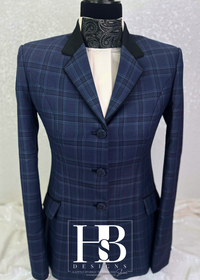 TAILORED Denim Navy and Black Plaid Hunt Coat #1012