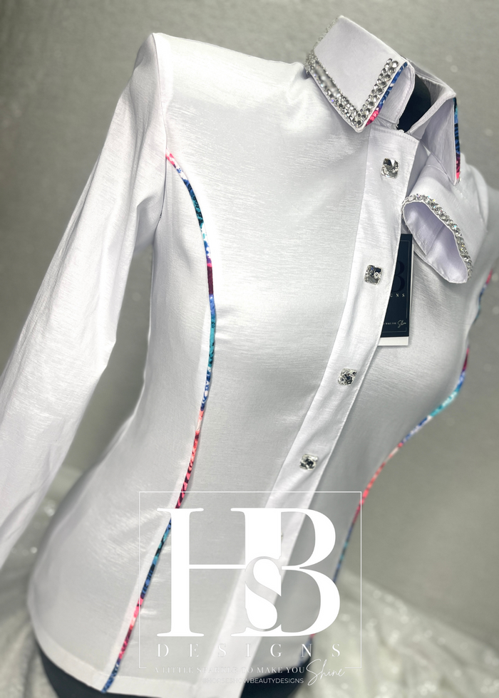 SIMPLY White Taffeta Day Shirt w/ Piping