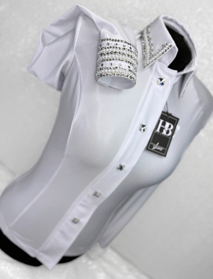 GLITZY White Melted Metals Stretch Day Shirt