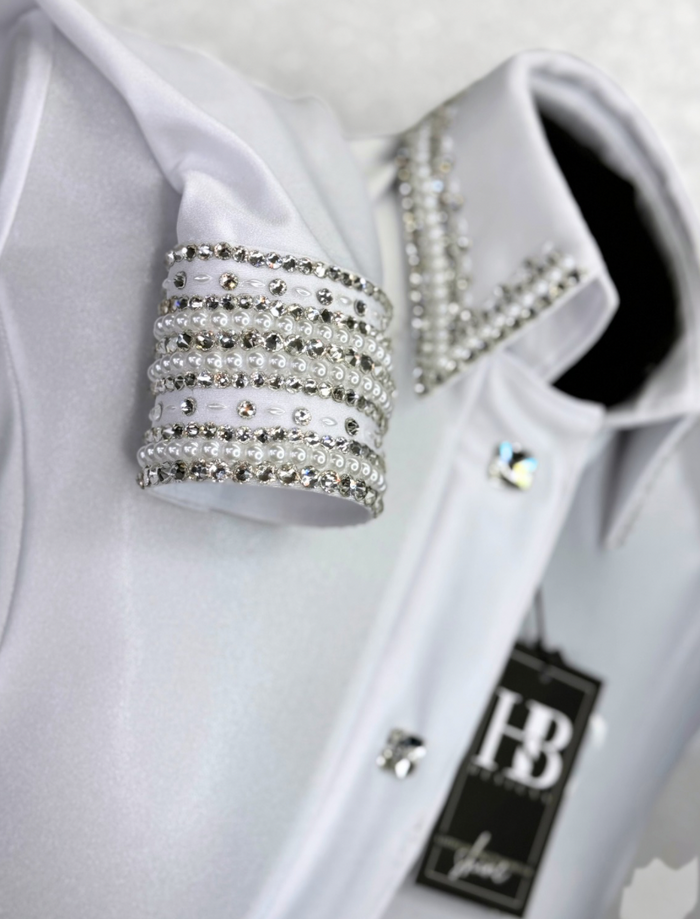 GLITZY White Melted Metals Stretch Day Shirt