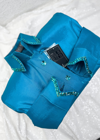 SIMPLY Teal Blue Stretch Taffeta Day Shirt