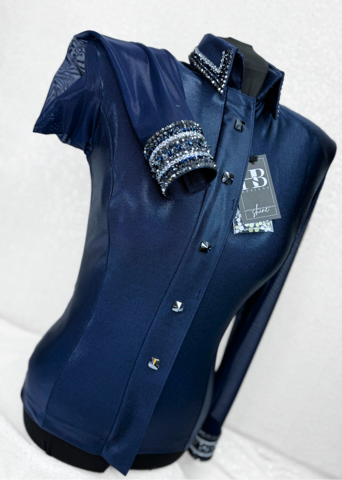 GLITZY BREEZY Navy Blue Melted Metals Stretch Day Shirt