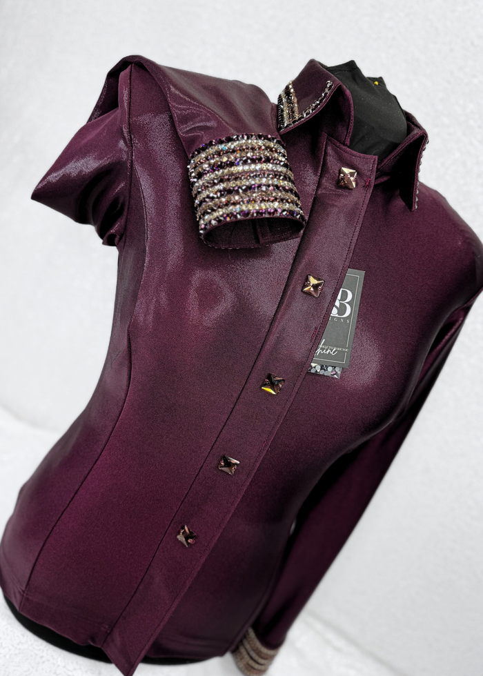 GLITZY Cherry Cola/Dark Burgundy w/ Rose Gold and Champagne Melted Metals Stretch Day Shirt