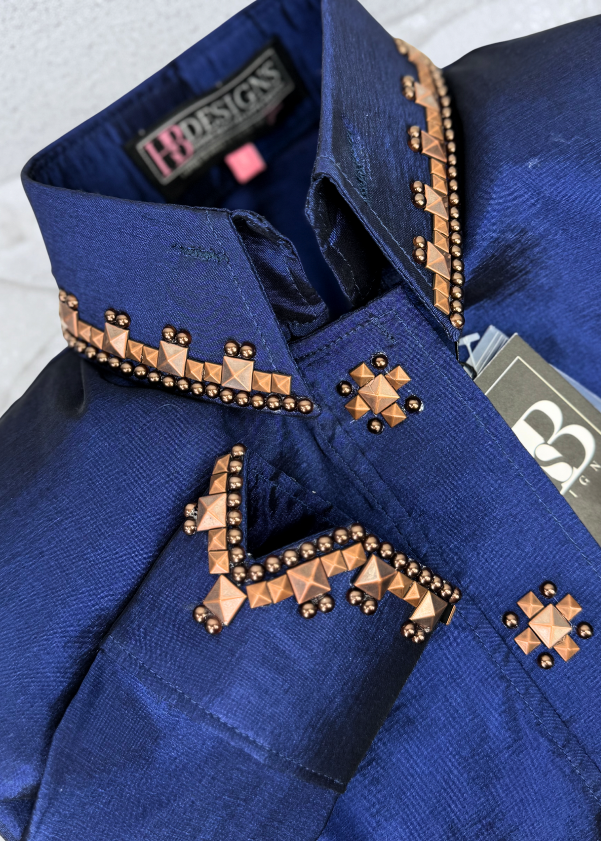 SIMPLY SOUTHWESTERN Dark Navy Blue w/ Copper Stretch Taffeta Day Shirt