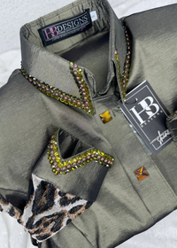 SIMPLY BREEZY Olive Grove w/ Leopard Stretch Taffeta Day Shirt