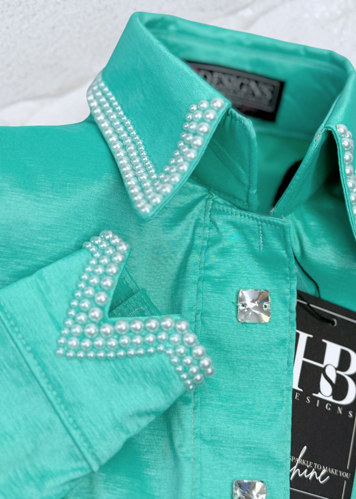 SIMPLY Seafoam w/ Pearls Stretch Taffeta Day Shirt