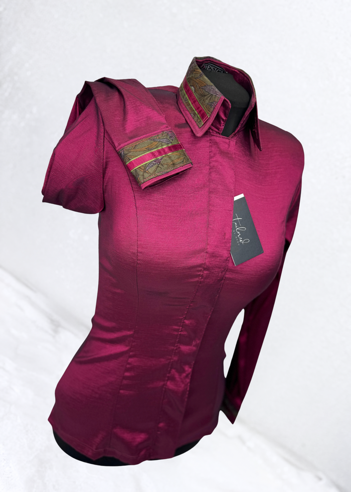 TAILORED by HSBD Dark Berry w/ Olive Green Silk Accent Stretch Taffeta Day Shirt 1000