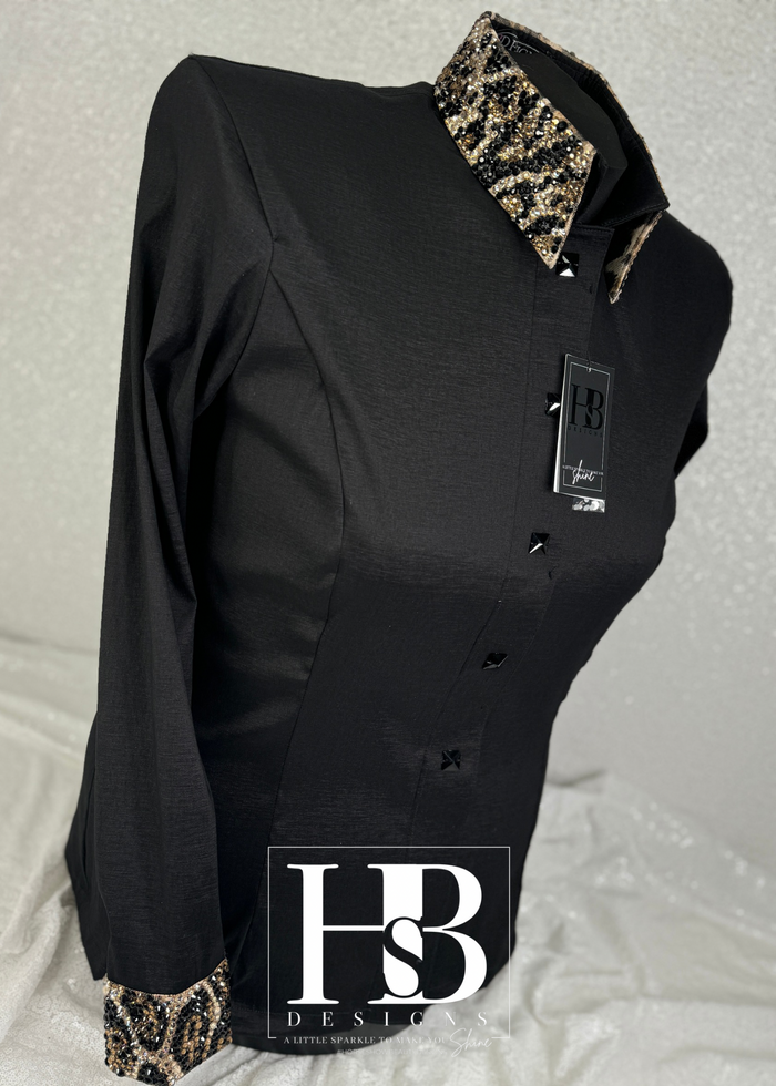 GLITZY Leopard Black Stretch Taffeta Day Shirt