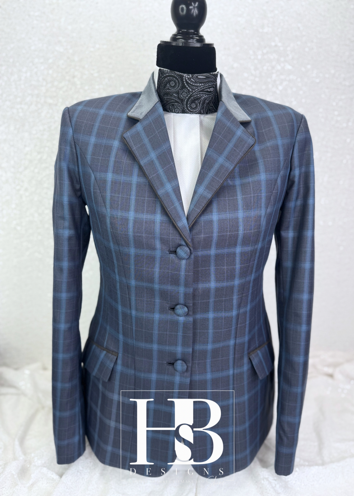 TAILORED Grey and Sky Blue Plaid Hunt Coat #1014