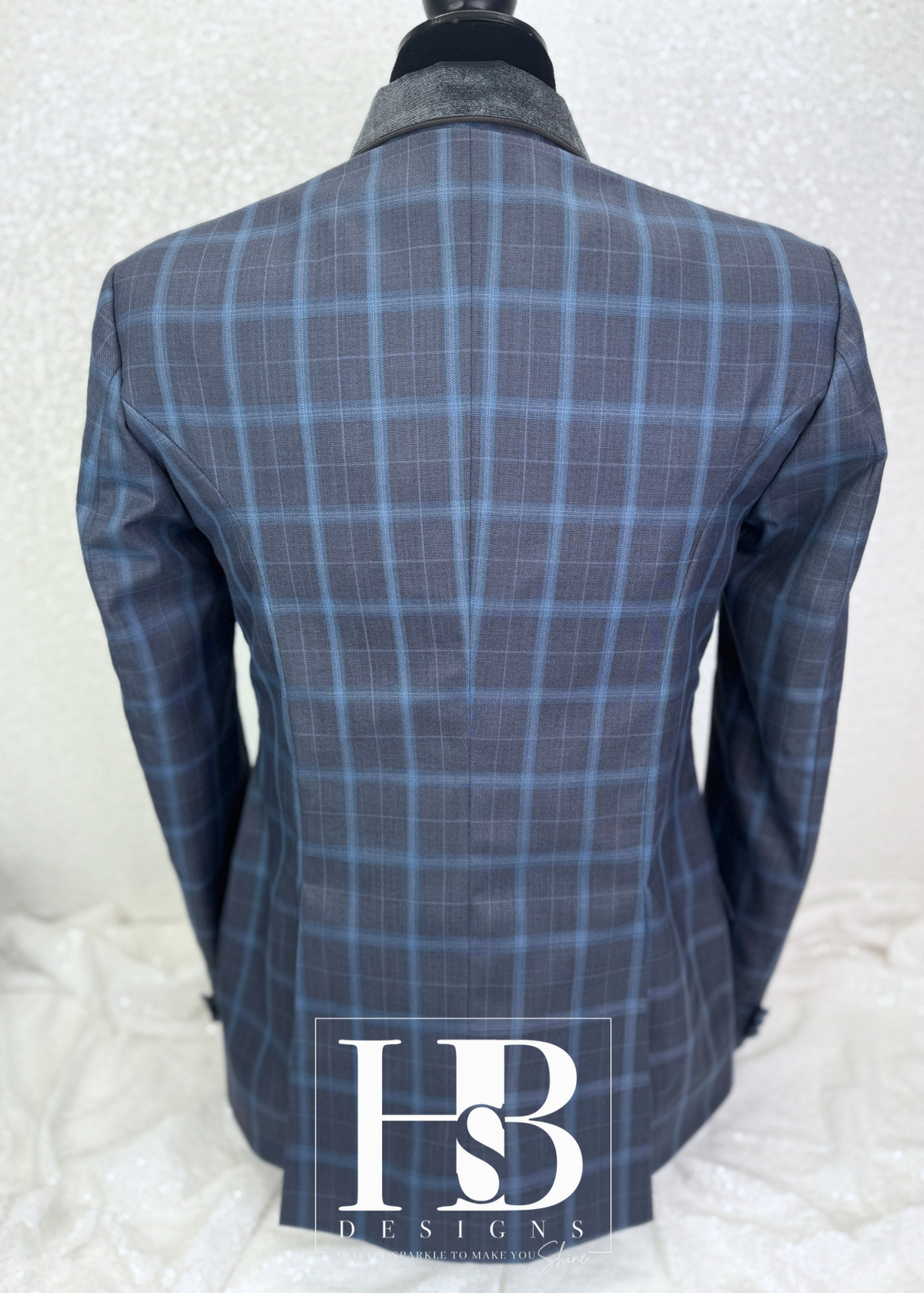 TAILORED Grey and Sky Blue Plaid Hunt Coat #1014