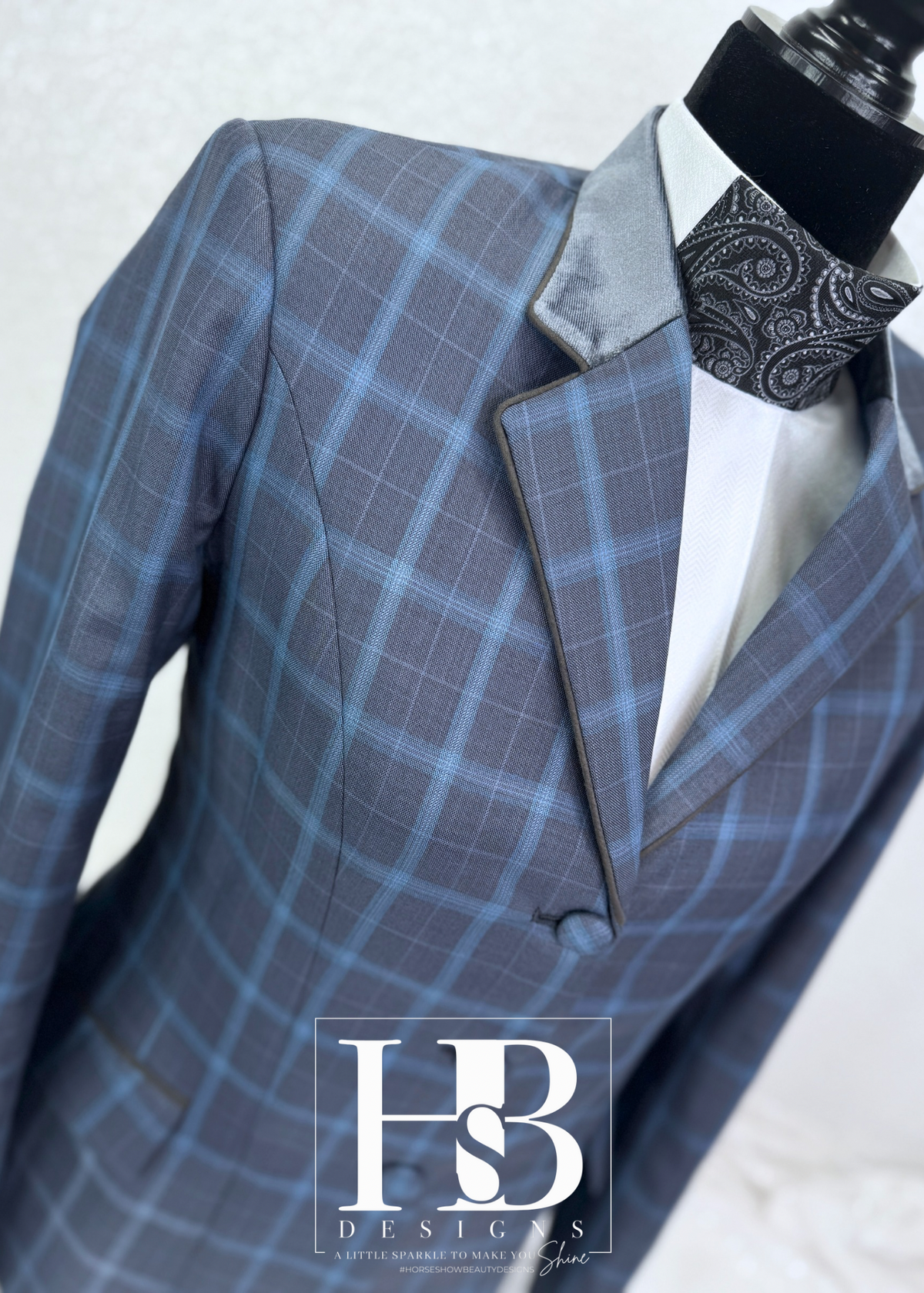 TAILORED Grey and Sky Blue Plaid Hunt Coat #1014