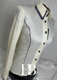 SIMPLY Off White with Purple Piping Stretch Taffeta Day Shirt