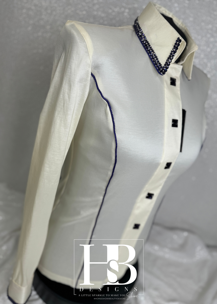 SIMPLY Off White with Purple Piping Stretch Taffeta Day Shirt