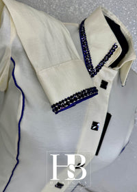 SIMPLY Off White with Purple Piping Stretch Taffeta Day Shirt
