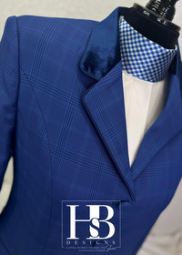 TAILORED Bright Blue Navy Plaid w/ Blue Accents Hunt Coat #1006