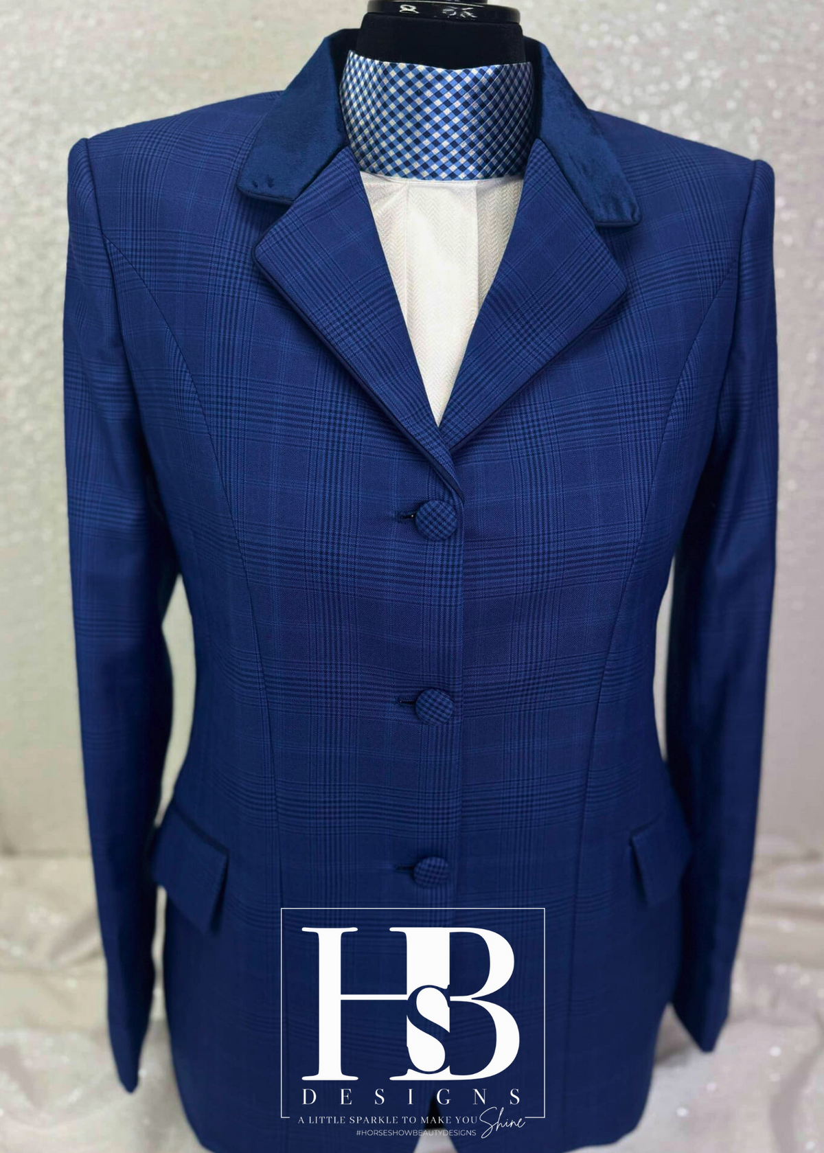 TAILORED Bright Blue Navy Plaid w/ Blue Accents Hunt Coat #1006
