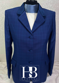 TAILORED Bright Blue Navy Plaid w/ Blue Accents Hunt Coat #1006