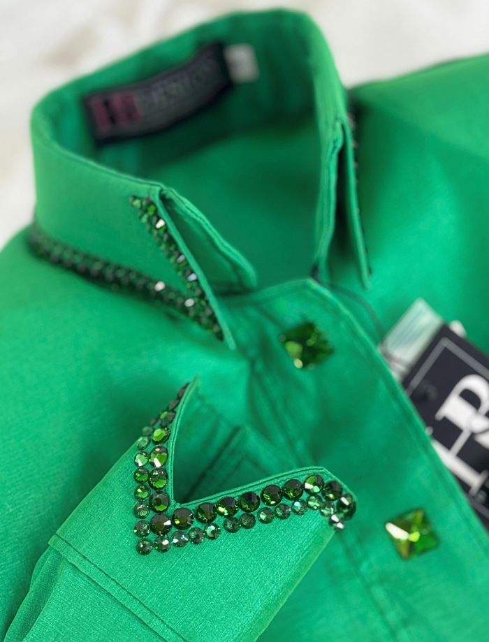 SIMPLY Kelly Green Stretch Taffeta Day Shirt 1383