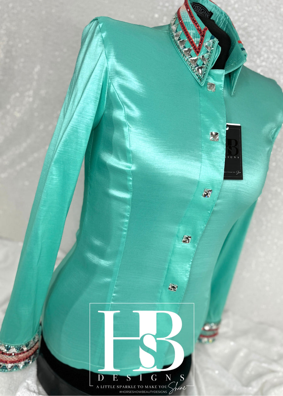 LUXE Seafoam/Mint & Coral Stretch Taffeta Day Shirt 1168