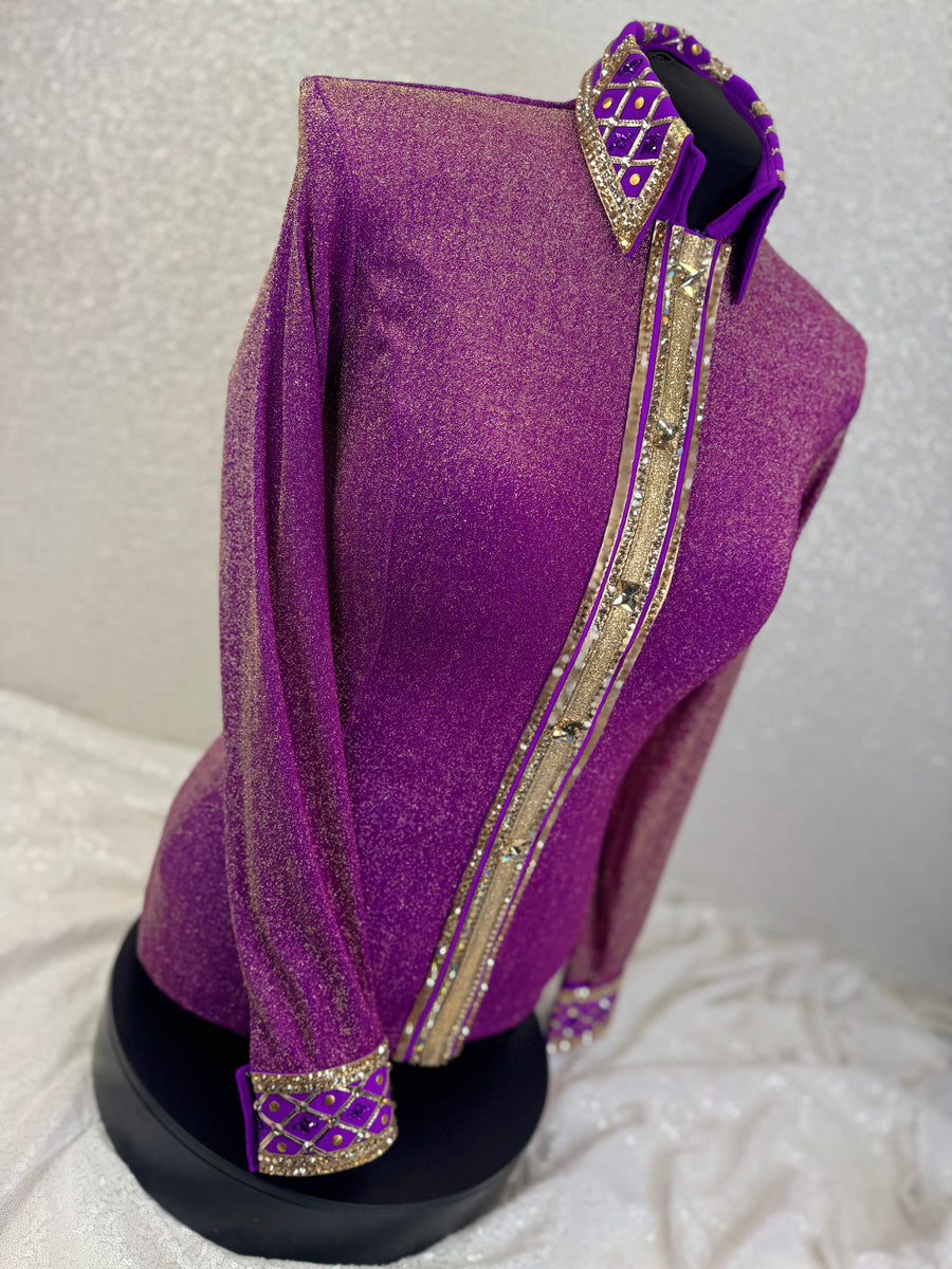 LUXE Magenta and Gold Sparkle Spandex Day Shirt 1175