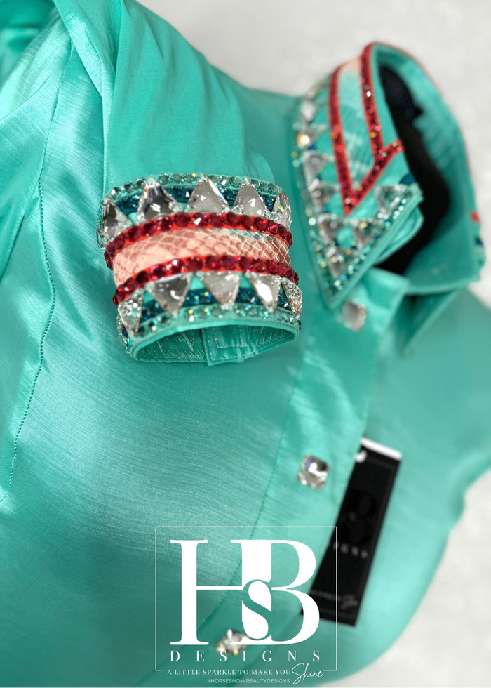 M+ LUXE Seafoam/Mint & Coral Stretch Taffeta Day Shirt