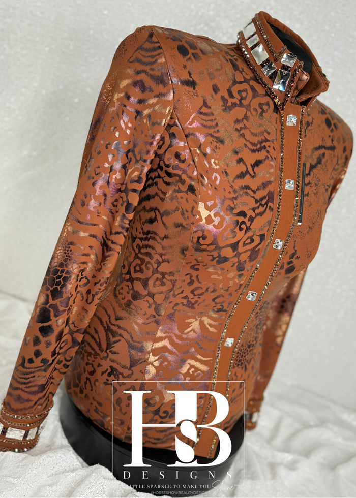 L+ LUXE Rust Animal Print Leopard Stretch Day Shirt