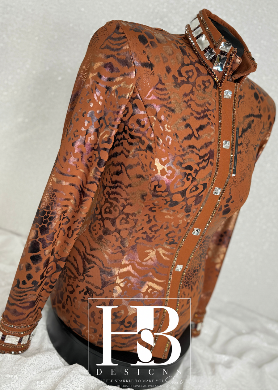 LUXE Rust Animal Print Leopard Stretch Day Shirt 1170