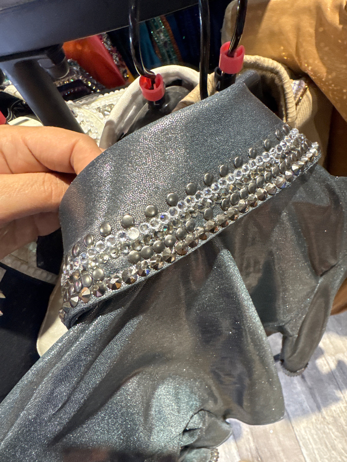 GLITZY Gunmetal Grey Melted Metals Stretch Day Shirt 1235