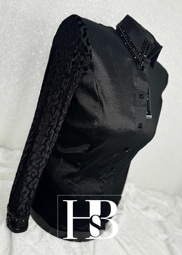 XL+ LUXE BREEZY Black Taffeta Day Shirt with Leopard Sleeve