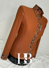 LUXE Rust w/ Contrasting Animal Print Leopard Stretch Day Shirt