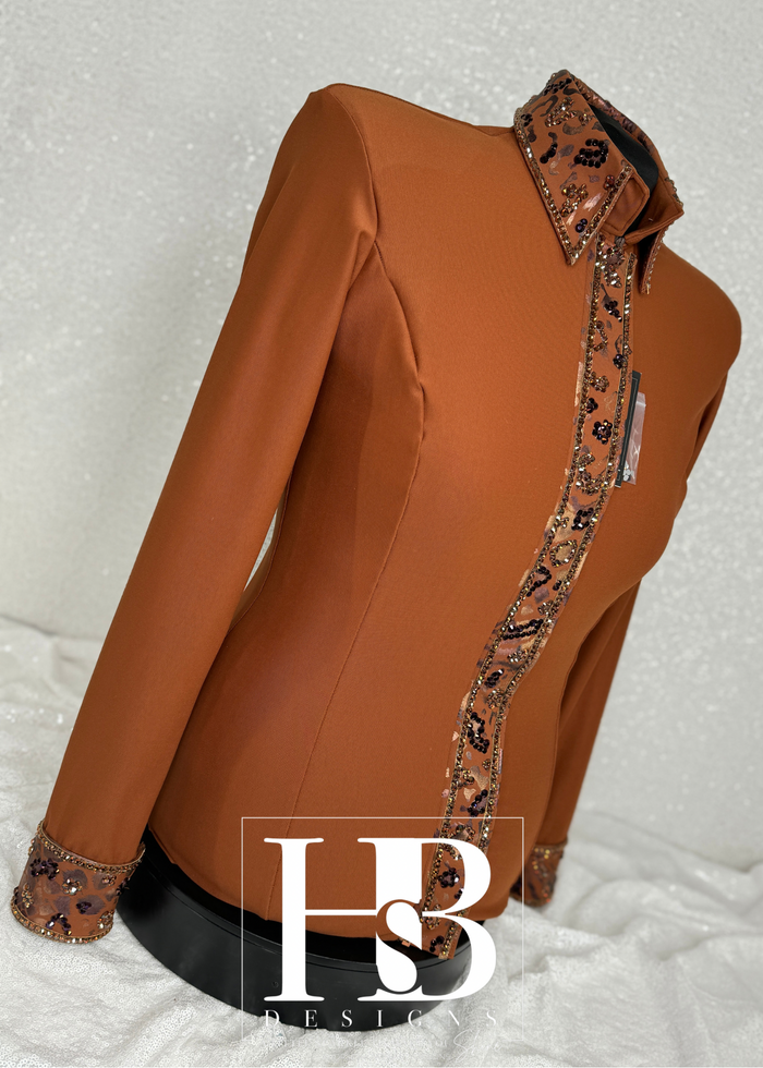 L+ LUXE Rust w/ Contrasting Animal Print Leopard Stretch Day Shirt