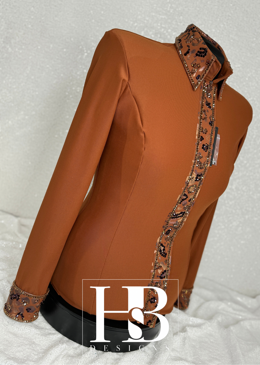 LUXE Rust w/ Contrasting Animal Print Leopard Stretch Day Shirt 1169