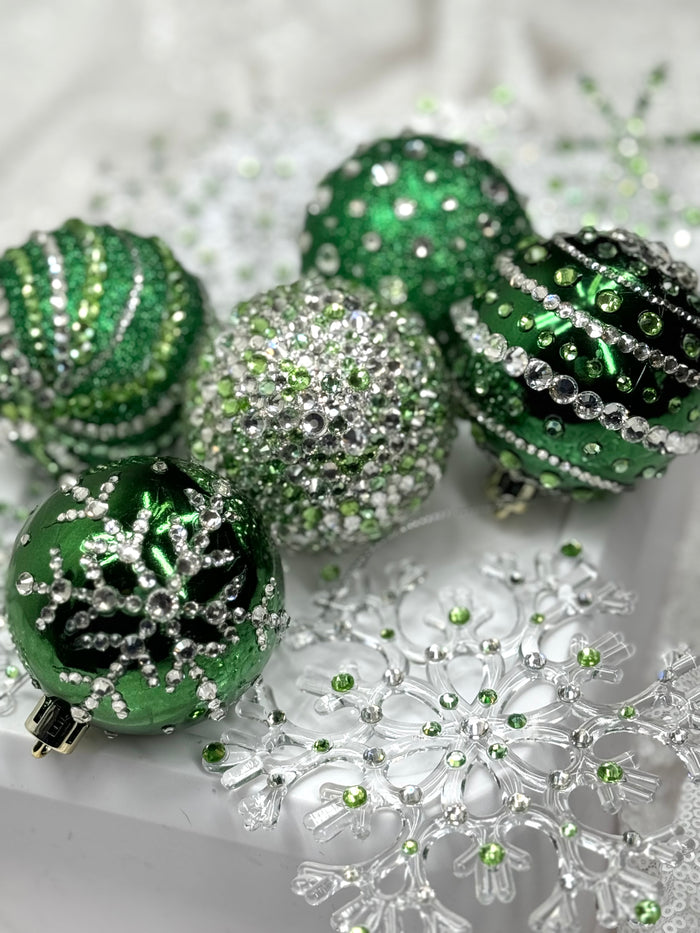 Green and Silver 12 Piece Ornament Set