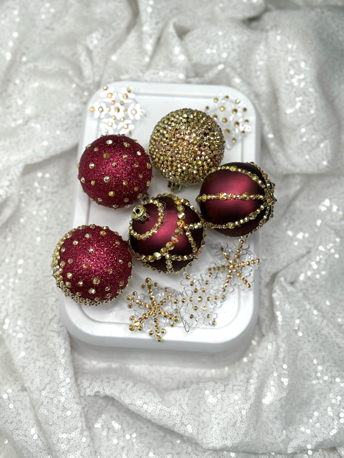 Deep Red and Gold 12 Piece Ornament Set